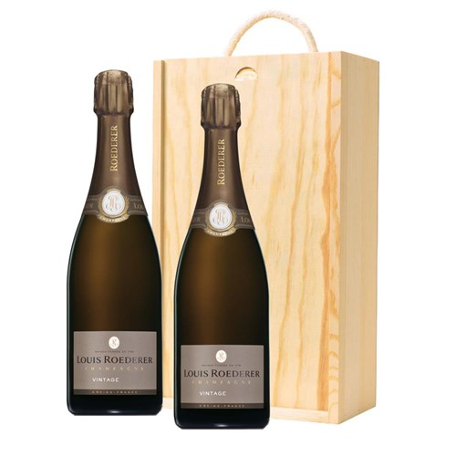 Louis Roederer Brut Vintage 2015 75cl Double Pine Wooden Gift Boxed (2x75cl)